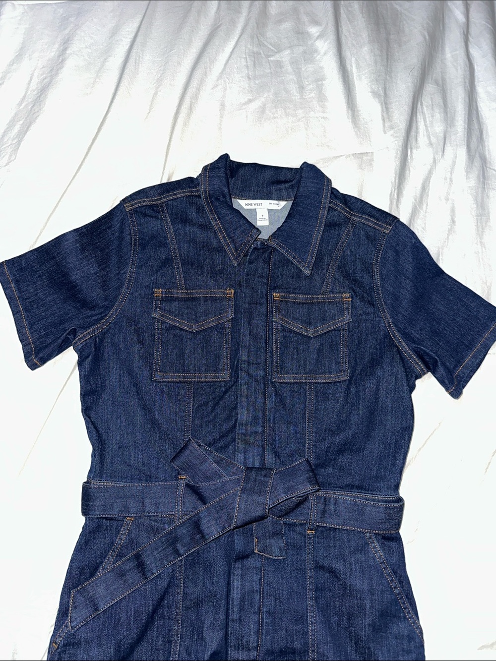 Nine West Dark Blue Denim Utility Romper - Picture 3 of 5